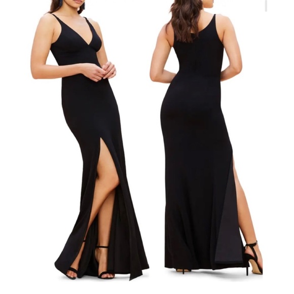 Dress the Population Deep V-Back Side Slit Iris Maxi Dress Black Size XXL - Picture 4 of 12